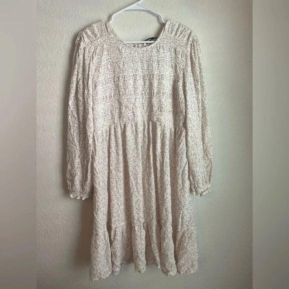 Sonoma maternity cream and tan long sleeve smocked baby doll dress size XL - Picture 1 of 7